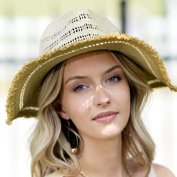 SOLD OUT Natural Woven Contrasting Stripe Panama Women's Summer Vacation Hat - Picture 3 of 7